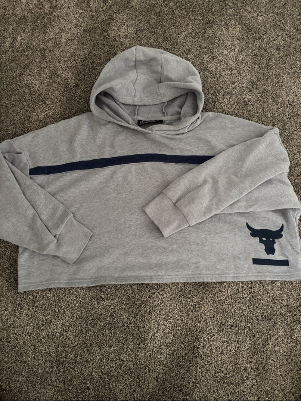 Under Armour Gray Cropped Hooded Sweatshirt with Navy Accent